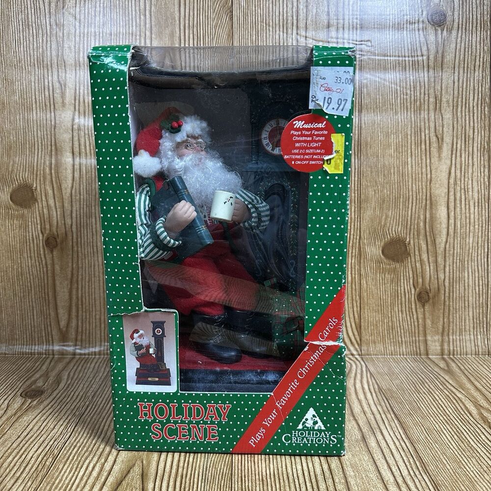 Vintage Santa & Grandfather Clock Musical Holiday Scene Holiday Creations 1993‎